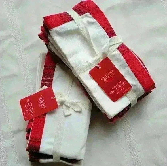 2 Sets-Williams Sonoma Tartan Border Napkins - Picture 1 of 6